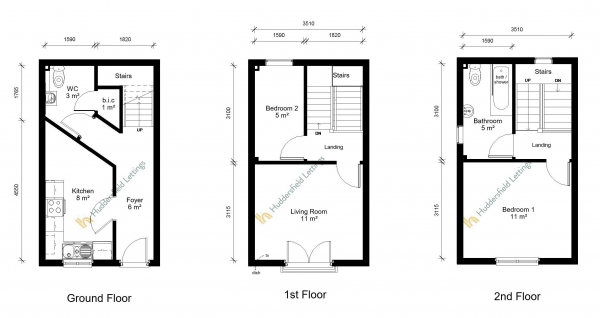 Floor Plan Image for 2 Bedroom Semi-Detached House to Rent in Clough Lane, Huddersfield