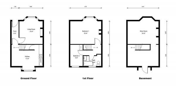 Floor Plan Image for 2 Bedroom Terraced House to Rent in Fenton Road, Huddersfield