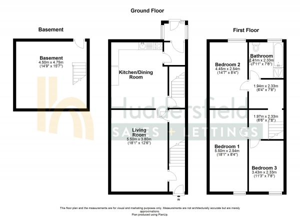 Floor Plan Image for 3 Bedroom Terraced House for Sale in Church Street, Huddersfield