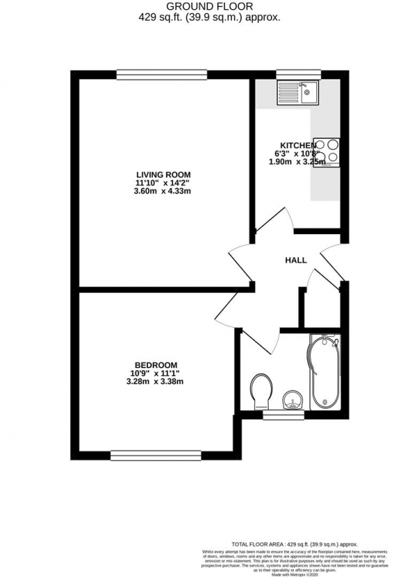 Floor Plan Image for 1 Bedroom Apartment for Sale in Ryeland Close, Yiewsley, West Drayton