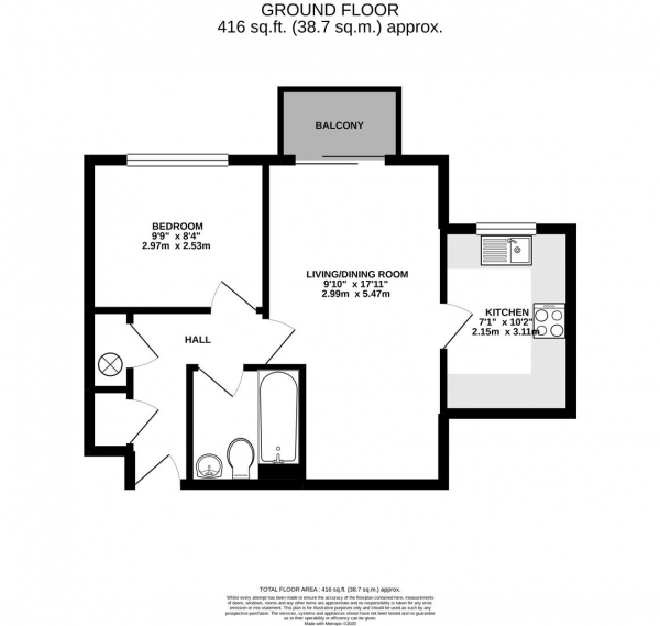 Floor Plan Image for 1 Bedroom Apartment for Sale in Bentinck Road, Yiewsley, West Drayton