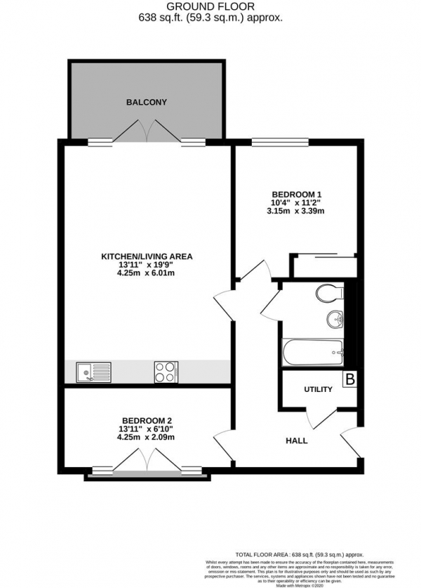 Floor Plan Image for 2 Bedroom Apartment for Sale in Clovelly Court, Wintergreen Boulevard, West Drayton