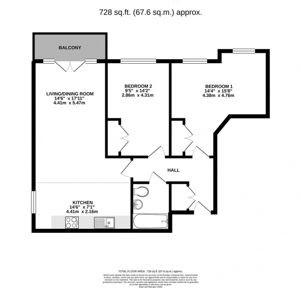 Floor Plan Image for 2 Bedroom Apartment for Sale in Park Lodge Avenue, West Drayton