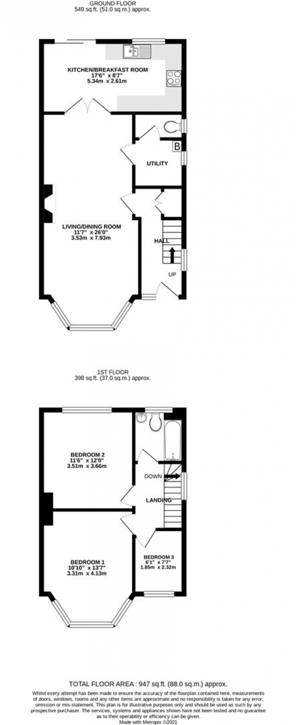 Floor Plan Image for 3 Bedroom Property for Sale in Drayton Gardens, West Drayton