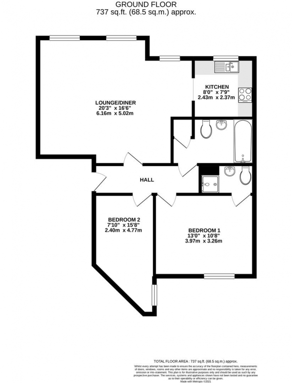 Floor Plan Image for 2 Bedroom Apartment for Sale in Admiralty Close, West Drayton