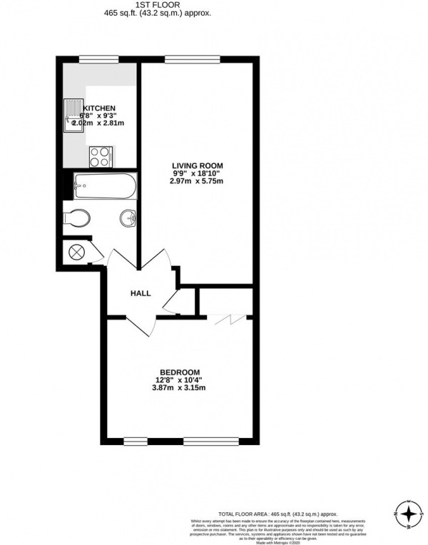 Floor Plan Image for 1 Bedroom Apartment for Sale in Newcombe Rise, Yiewsley, West Drayton