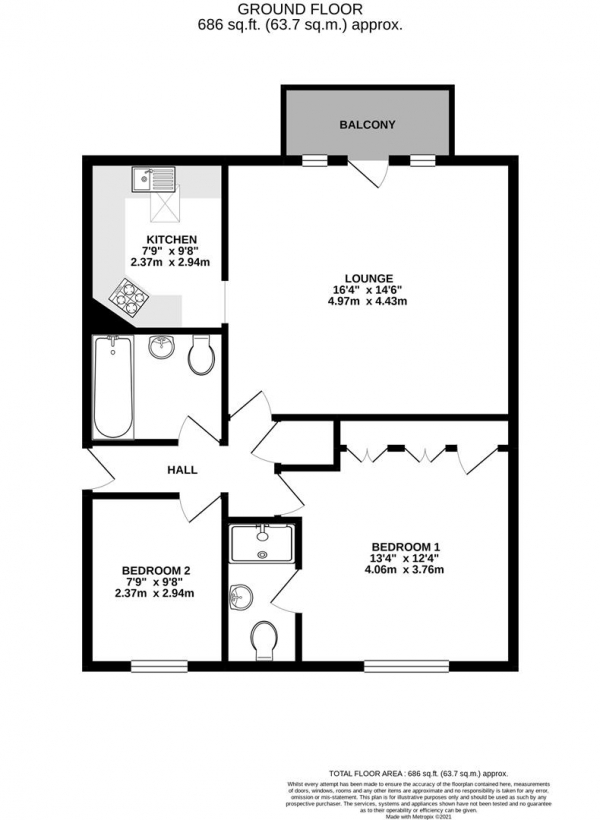 Floor Plan Image for 2 Bedroom Apartment for Sale in Wren Drive, West Drayton