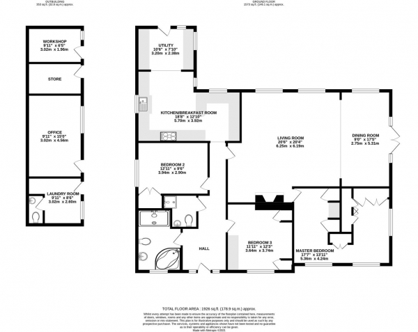 Floor Plan Image for 3 Bedroom Detached Bungalow for Sale in Frays Avenue, West Drayton