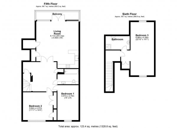 Floor Plan Image for 3 Bedroom Apartment for Sale in Hurley House, Park Lodge Avenue, West Drayton.