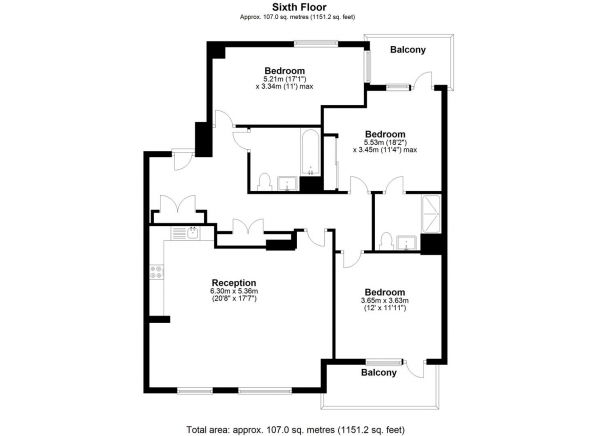 Floor Plan Image for 3 Bedroom Apartment to Rent in Tweed Court,  West Drayton