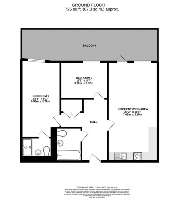 Floor Plan Image for 2 Bedroom Apartment for Sale in Bentinck Road, West Drayton