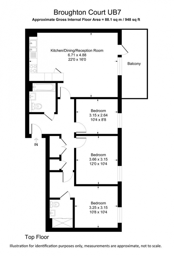 Floor Plan Image for 3 Bedroom Penthouse for Sale in Garnet Place, West Drayton