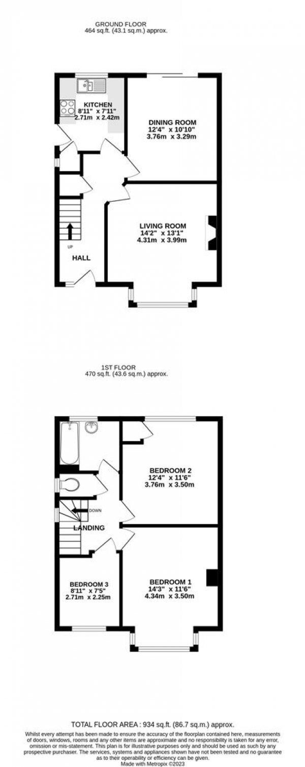 Floor Plan for 3 Bedroom Semi-Detached House for Sale in Bomer Close, Sipson, UB7, 0JP - Guide Price &pound485,000