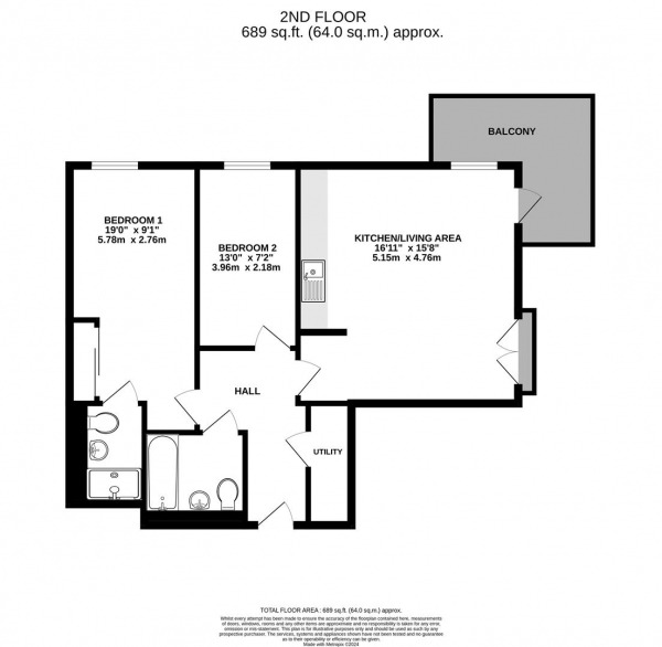 Floor Plan Image for 2 Bedroom Apartment for Sale in Chelsea Lodge, West Drayton