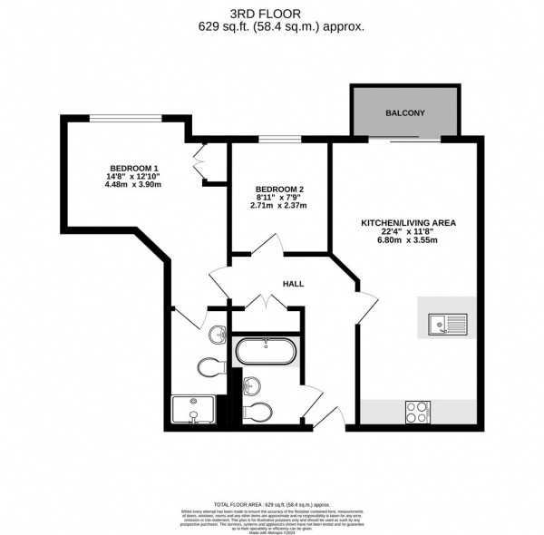 Floor Plan Image for 2 Bedroom Apartment for Sale in Park Lodge Avenue, West Drayton