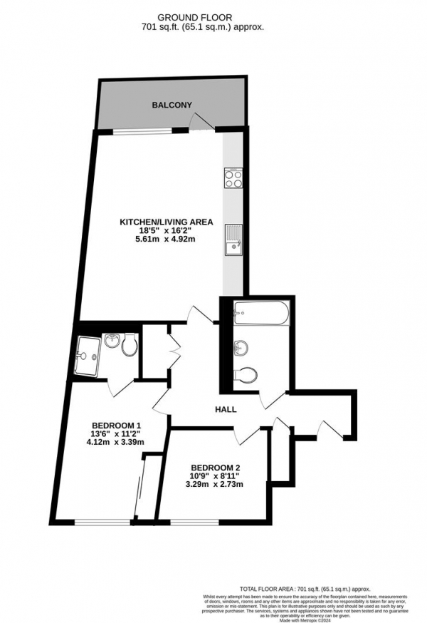 Floor Plan Image for 2 Bedroom Apartment for Sale in Fitzroy Court, West Drayton