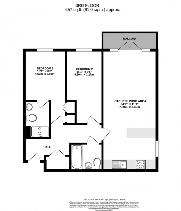 Floor Plan Image for 2 Bedroom Apartment for Sale in Burlington House, West Drayton