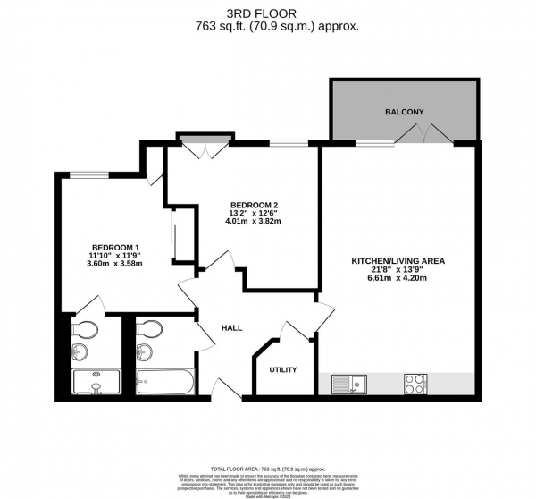 Floor Plan Image for 2 Bedroom Apartment for Sale in Pennyroyal Drive, West Drayton