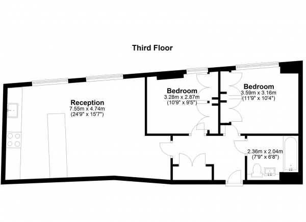 Floor Plan Image for 2 Bedroom Apartment to Rent in Bentinck Road, West Drayton