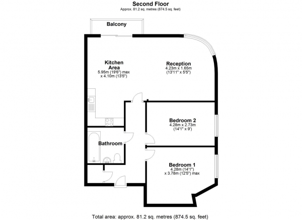 Floor Plan Image for 2 Bedroom Apartment to Rent in Waterways House, West Drayton