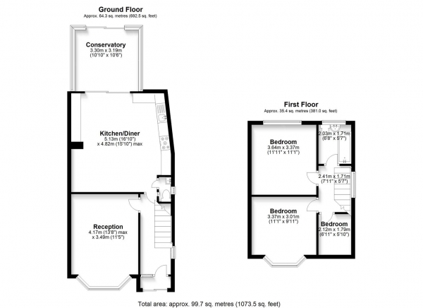 Floor Plan Image for 3 Bedroom Semi-Detached House to Rent in Drayton Gardens, West Drayton