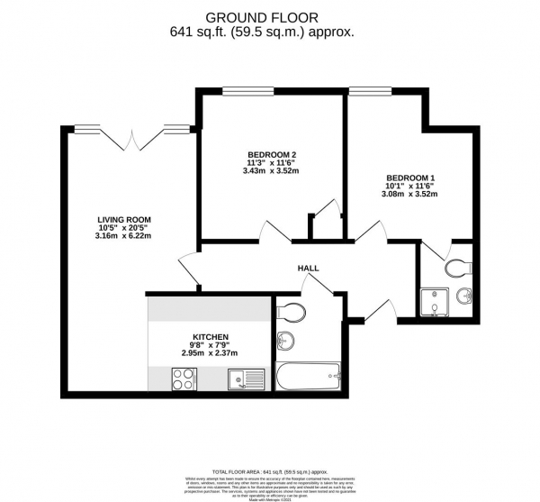 Floor Plan Image for 2 Bedroom Apartment for Sale in Hampton House, Wintergreen Boulevard, West Drayton