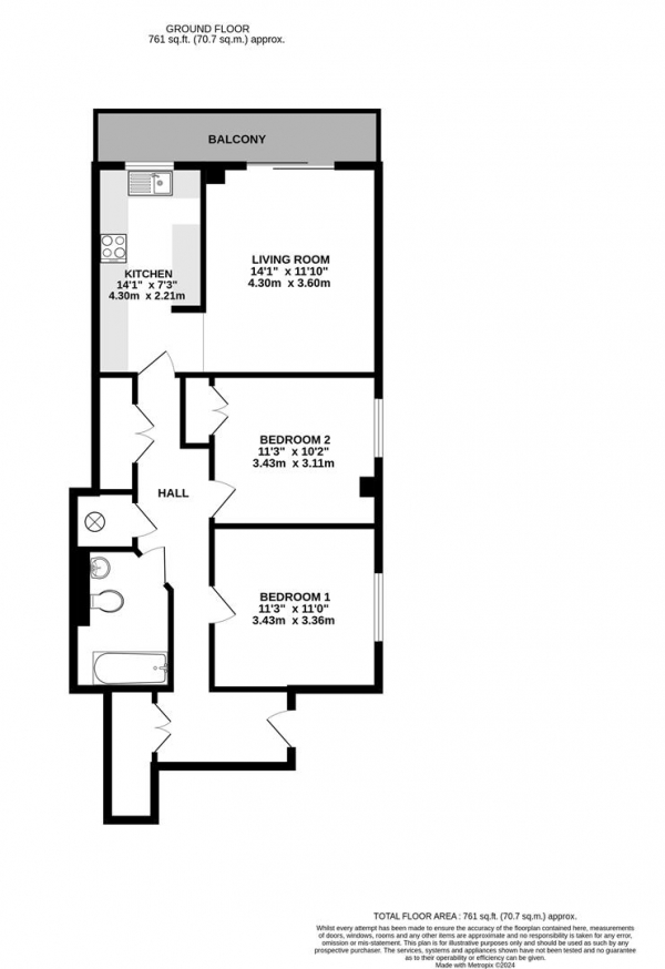 Floor Plan Image for 2 Bedroom Apartment for Sale in Bentinck Road, Yiewsley, West Drayton