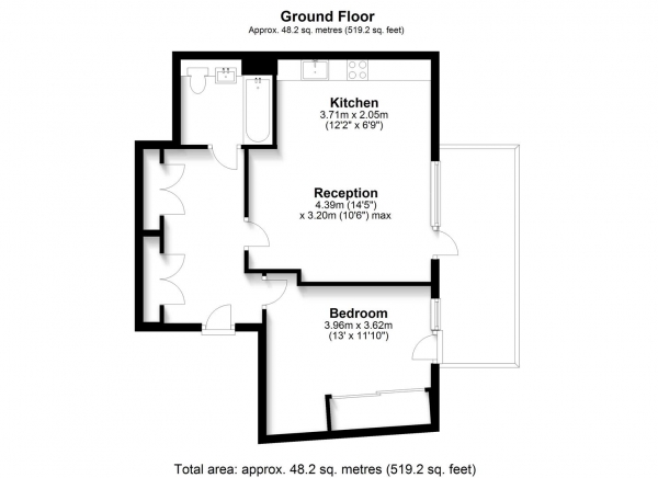 Floor Plan Image for 1 Bedroom Apartment to Rent in Fitzroy Court, West Drayton