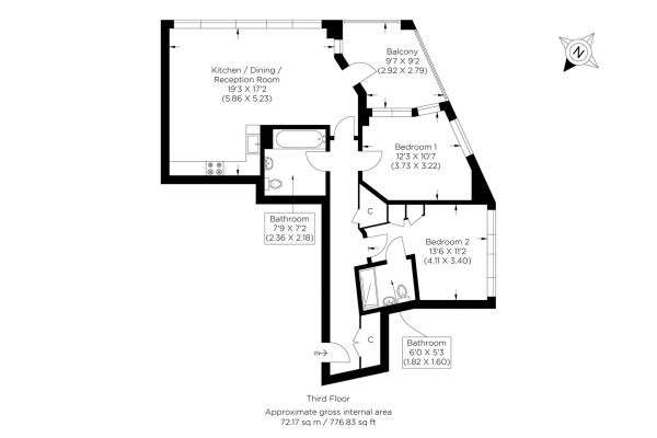 Floor Plan Image for 2 Bedroom Flat for Sale in White Post Lane, Hackney Wick E9