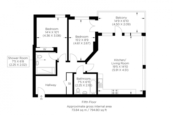 Floor Plan Image for 2 Bedroom Flat for Sale in Casings Way, Hackney Wick E3