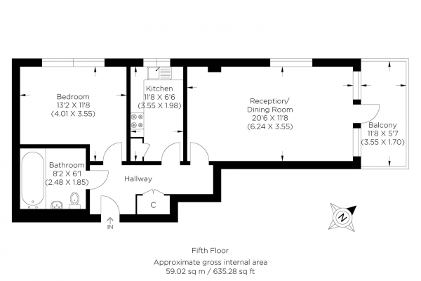 Floor Plan Image for 1 Bedroom Flat for Sale in Tredegar Road, Bow E3