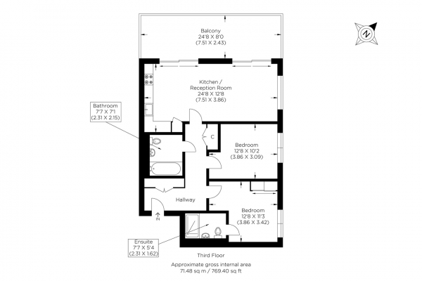 Floor Plan Image for 2 Bedroom Flat for Sale in Wyke Road, Hackney Wick E3