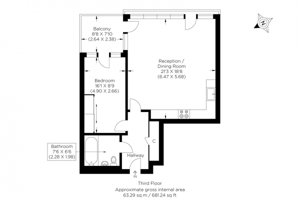 Floor Plan Image for 1 Bedroom Flat for Sale in Smeed Road, Hackney Wick E3