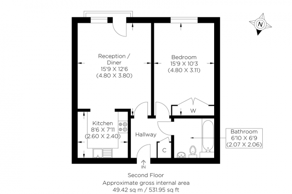 Floor Plan for 1 Bedroom Flat for Sale in Candle Street, Stepney E1, Candle Street, E1, 4RT -  &pound325,000