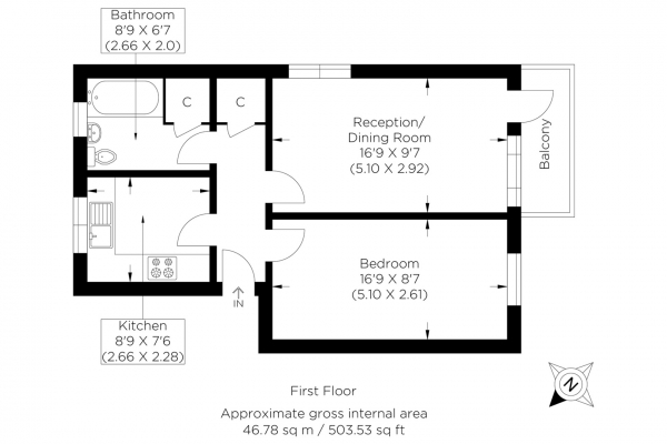 Floor Plan for 1 Bedroom Flat for Sale in Rainhill Way, Bow E3, Rainhill Way, E3, 3EE -  &pound280,000