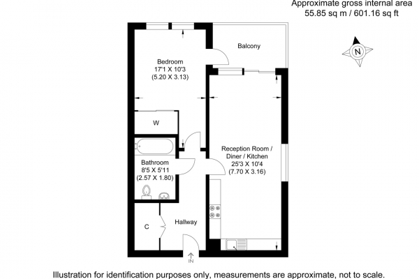 Floor Plan Image for 1 Bedroom Flat for Sale in Wyke Road, Hackney Wick E3