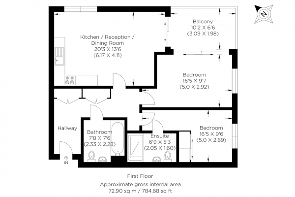 Floor Plan for 2 Bedroom Flat for Sale in Rookwood Way, Hackney Wick E3, Rookwood Way, E3, 2XT -  &pound575,000