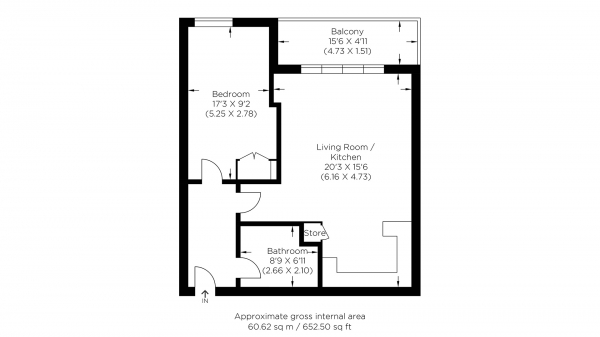 Floor Plan for 1 Bedroom Flat for Sale in Fairfield Road, Bow E3, Fairfield Road, E3, 2ZB -  &pound350,000