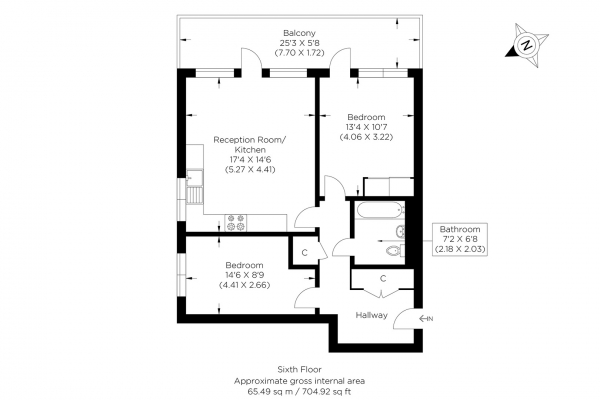 Floor Plan for 2 Bedroom Flat for Sale in Montford Place, Stratford E15, Montford Place, E15, 2ZF -  &pound450,000
