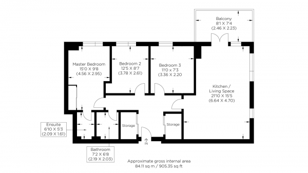 Floor Plan Image for 3 Bedroom Flat for Sale in Jefferson Plaza, Bow E3