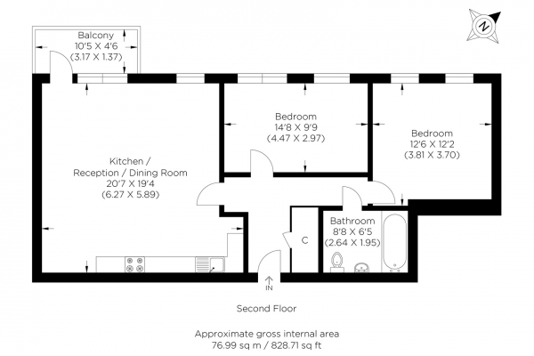 Floor Plan Image for 2 Bedroom Flat for Sale in Violet Road, Bow E3