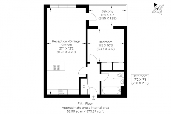 Floor Plan Image for 1 Bedroom Flat for Sale in St. Pauls Way, Bow E3