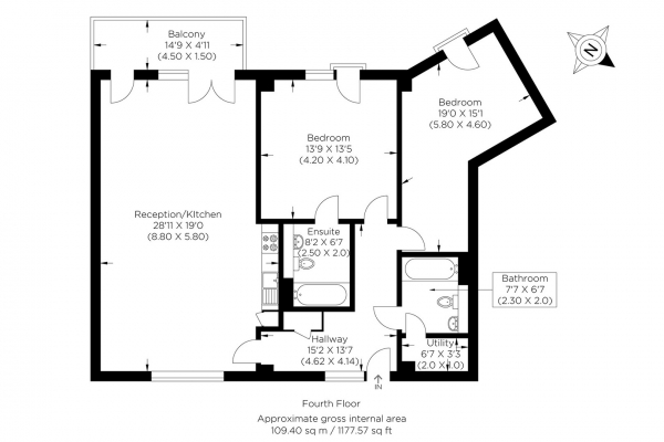 Floor Plan Image for 2 Bedroom Flat for Sale in Roach Road, Hackney Wick E3