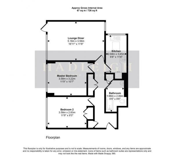 Floor Plan for 2 Bedroom Flat for Sale in Richmond Hill Road, Birmingham, B15, 3RT - OIRO &pound139,500