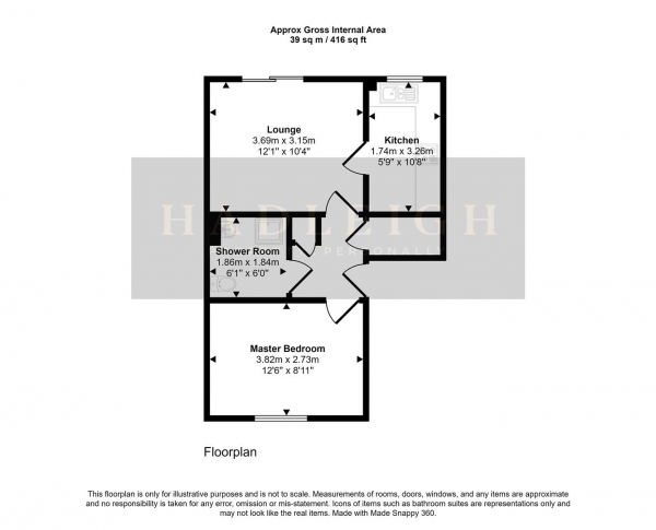 Floor Plan for 1 Bedroom Flat for Sale in Waterward Close, Birmingham, B17, 0DP - Guide Price &pound80,000