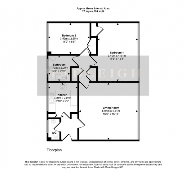 Floor Plan for 2 Bedroom Flat for Sale in Woodbourne, Augustus Road, Edgbaston, Birmingham, B15, B15, 3PJ - Guide Price &pound290,000