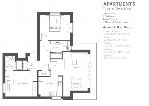 Floor Plan Image for 2 Bedroom Apartment for Sale in Binswood Mews, Leamington Spa