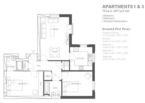 Floor Plan Image for 2 Bedroom Apartment for Sale in Binswood Mews, Leamington Spa