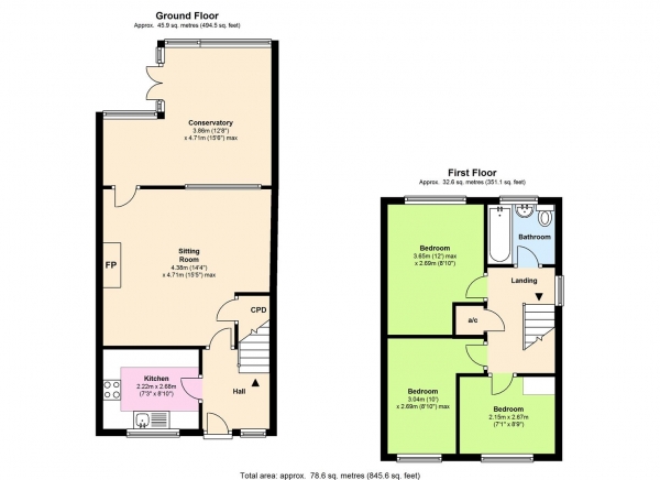 Floor Plan Image for 3 Bedroom Semi-Detached House for Sale in Brakesmead, Leamington Spa