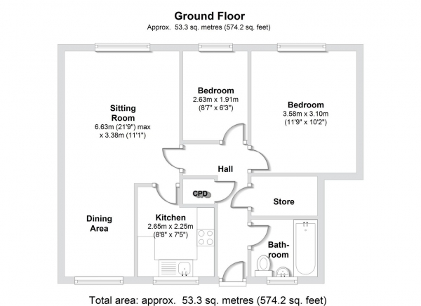 Floor Plan Image for 2 Bedroom Apartment for Sale in Yew Tree Court, Leamington Spa